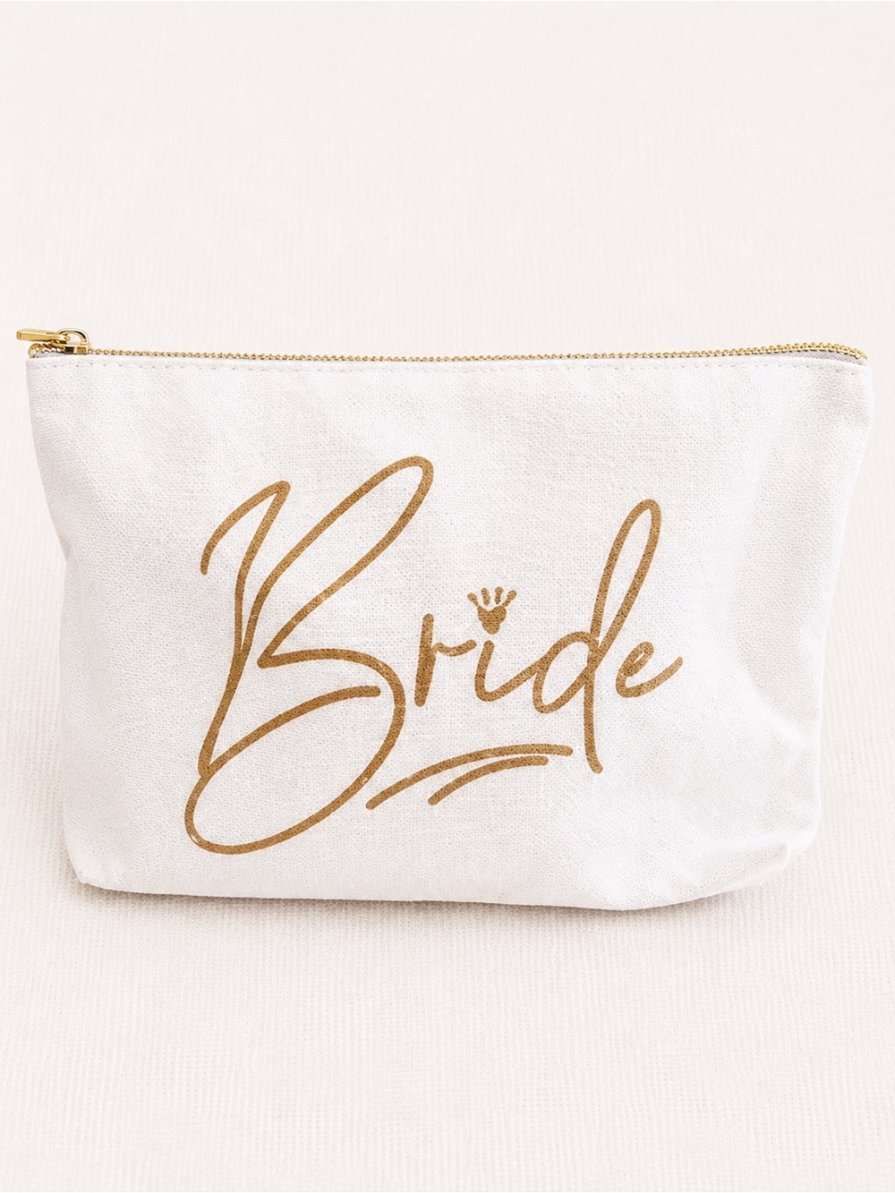 ✨ Bride Canvas Cosmetic Bag White Gold Script Bridal Makeup Travel Pouch ✨